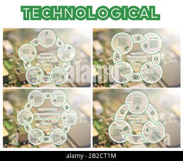 Technological Cyclic process With Text Areas 3 4 5 6 Positions. Set of templates Infograpchics. Stock Vector