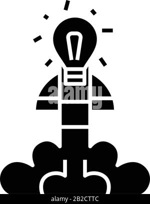 Launch product black icon, concept illustration, vector flat symbol, glyph sign. Stock Vector