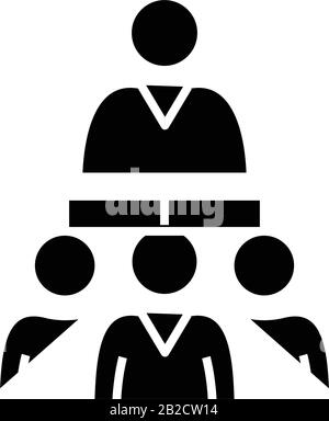 Linear management structure black icon, concept illustration, vector flat symbol, glyph sign. Stock Vector