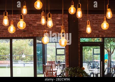 hanging Edison bulbs (vintage lighting bulbs) Stock Photo