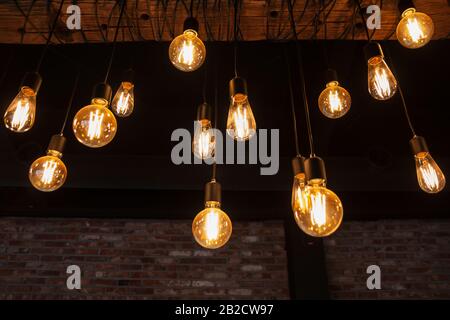 hanging Edison bulbs (vintage lighting bulbs) Stock Photo