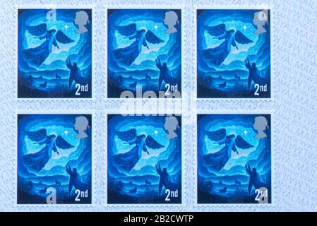 Book of second class Christmas postage stamps sold by Royal Mail in 2019, UK Stock Photo