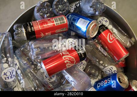 Pictured is a can and bottle recycle container. Stock Photo