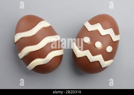 Two chocolate Easter eggs close up Stock Photo