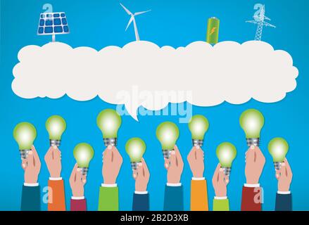 Energy community. Prosumer sustainable and renewable energy. Economic sharing of self-produced energy. Ecological industry or home. Alternative energy Stock Vector