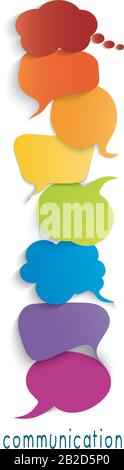 Speech bubble stacked colored.Multicultural concept.Empty clouds. Social network. Dialogue discussion communication ethnicities of diverse cultures. Stock Vector