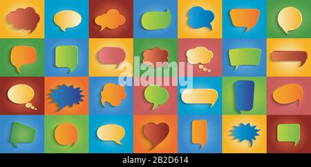 Collection modern vector clouds isolated. Set speech bubbles empty.Paper chat cartoon bubbles shape and word box for entering text message.Dialogue Stock Vector