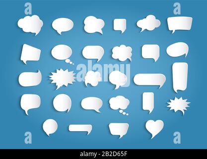 Paper chat cartoon bubbles shape and word box for entering text message. Set speech bubbles empty. Dialogue and communication bubble. Empty balloon Stock Vector