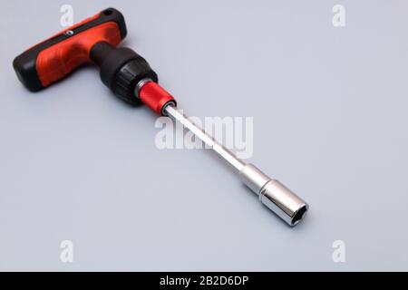 adjustable spanners set with red holder over a grey background. father's day gift Stock Photo