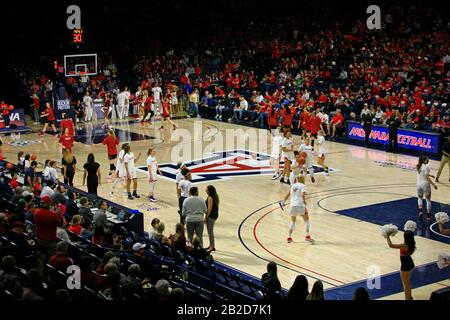 Arizona Vs Stanford Girls University Basketball game at the UofA McKale Memorial center basketball arena in Tucson AZ Stock Photo