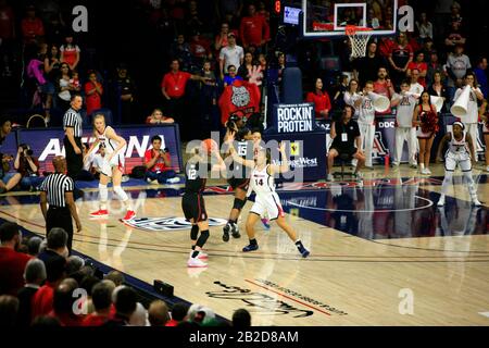 Arizona Vs Stanford Girls University Basketball game at the UofA McKale Memorial center basketball arena in Tucson AZ Stock Photo