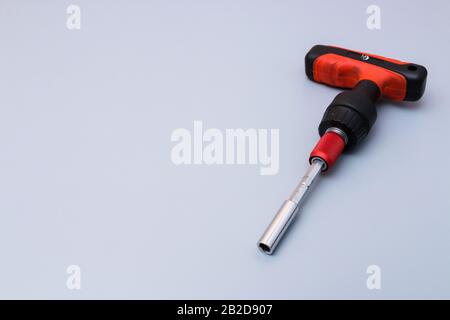 adjustable spanners set with red holder over a grey background. father's day gift Stock Photo