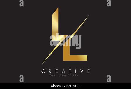 LL L Golden Letter Logo Design with a Creative Cut. Creative logo design with Black Background. Stock Vector
