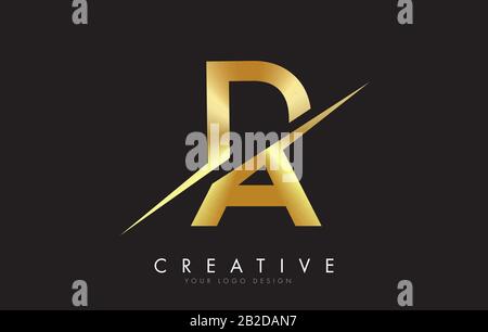 DA D A Golden Letter Logo Design with a Creative Cut. Creative logo design with Black Background. Stock Vector