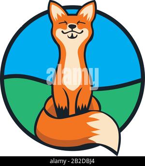 Illustration of happy fox, with nice circle background vector Stock Vector