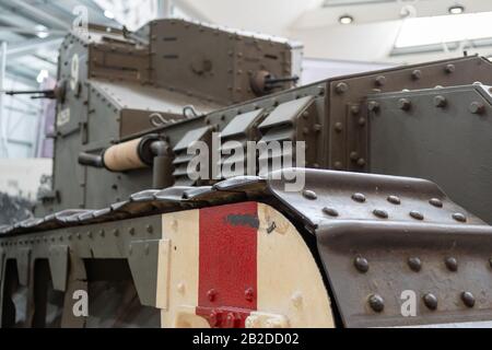 Bovington.Dorset.United Kingdom.February 9th 2020.A 77mm Felkanode 96 neu art German field gun from the first world war is on display at The Tank Muse Stock Photo