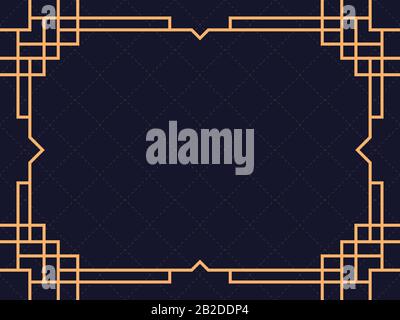 Art deco frame. Vintage linear border. Design a template for invitations, leaflets and greeting cards. The style of the 1920s and 1930s. Vector illust Stock Vector