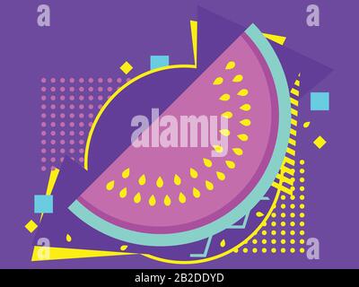 Slices of watermelon with geometric shapes. Zine culture colorful background.  Pop art dots. Vector illustration Stock Vector