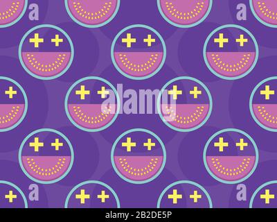 Slices of watermelon seamless pattern with geometric shapes. Zine culture colorful background. Vector illustration Stock Vector