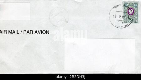 GOMEL, BELARUS - FEBRUARY 25, 2020: Old envelope which was dispatched from Russia to Gomel, Belarus, February 25, 2020. Stock Photo