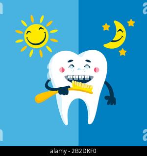 Daily routine with simple flat cartoon teeth illustration Stock Vector