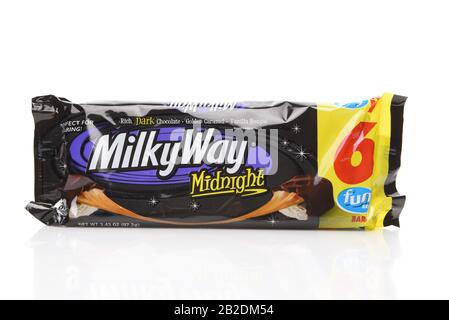 IRVINE, CALIFORNIA - AUGUST 14, 2019: A package of Fun Size Milky Way Midnight candy bars. Stock Photo