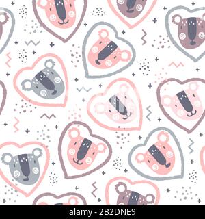 Seamless pattern with cute koalas, eucalyptus and hearts Stock Vector