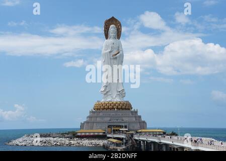 buddha culture statue of goddess Guanyin Nanshan on Hainan island in China on ocean Stock Photo