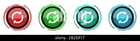 Reload round glossy vector icons, set of buttons for webdesign, internet and mobile phone applications in four colors options isolated on white backgr Stock Vector