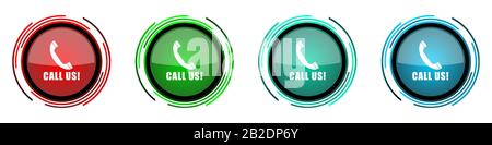 Call us round glossy vector icons, set of buttons for webdesign, internet and mobile phone applications in four colors options isolated on white backg Stock Vector