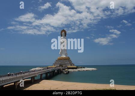 buddha culture statue of goddess Guanyin Nanshan on Hainan island in China on ocean Stock Photo