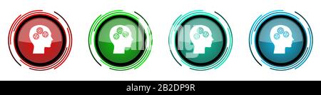 Head round glossy vector icons, set of buttons for webdesign, internet and mobile phone applications in four colors options isolated on white backgrou Stock Vector