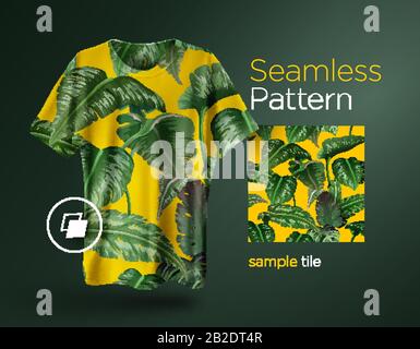 Bright tropical seamless pattern with jungle plants. Exotic background with palm leaves. Stock Vector