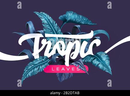 Bright tropical background with jungle plants. Exotic pattern with tropical leaves Stock Vector