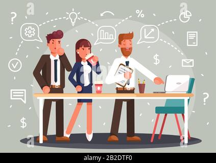 Brainstorming creative team idea discussion people. Flat style vector illustration Stock Vector