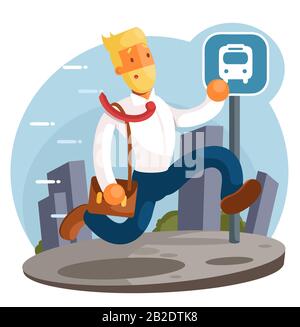 Business woman running and hurry up. Flat design style illustration Stock Vector