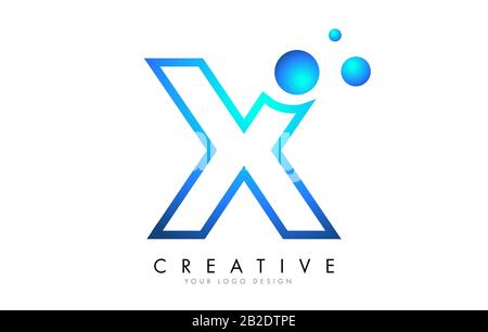 X Letter Logo Design with 3D and Ribbon Effect and Dots. Colorful rounded Letter with Blue Gradient. Stock Vector