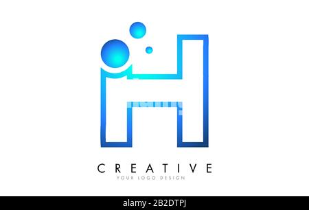 H Letter Logo Design with 3D and Ribbon Effect and Dots. Colorful rounded Letter with Blue Gradient. Stock Vector