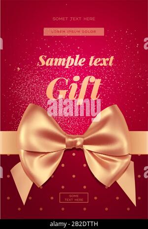 Beautiful invitation or greeting card with golden bow. Valentines day card Stock Vector
