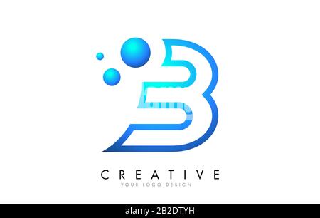 B Letter Logo Design with 3D and Ribbon Effect and Blue Gradient. Colorful rounded Letter. Stock Vector