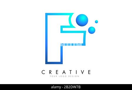 F Letter Logo Design with 3D and Ribbon Effect and Dots. Colorful rounded Letter with Blue Gradient. Stock Vector