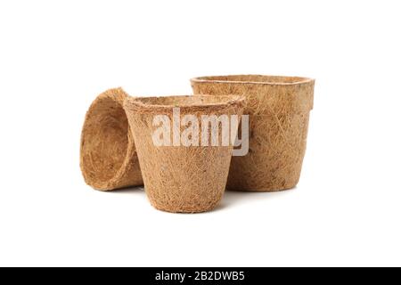 Three flower pots isolated on white background Stock Photo