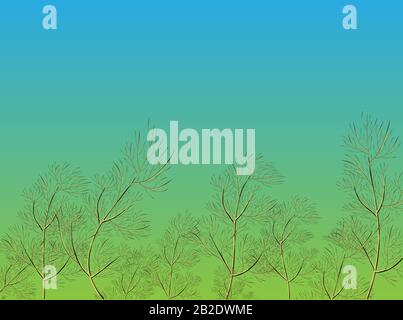 Illustration on green dill backdrop. Food background. Organic dill icon. Fresh green grass. Herbal spice sketch. Stock Vector