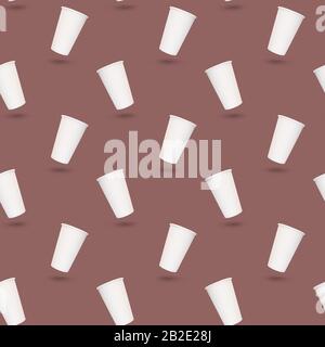 Seamless pattern with paper cups on brown background Stock Photo