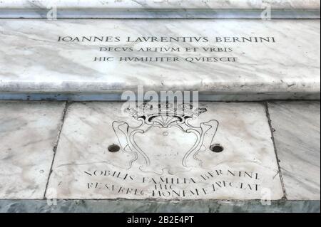 Tombstone of Italian sculptor and architect Gian Lorenzo Bernini at Basilica Papale di Santa Maria Maggiore, Rome