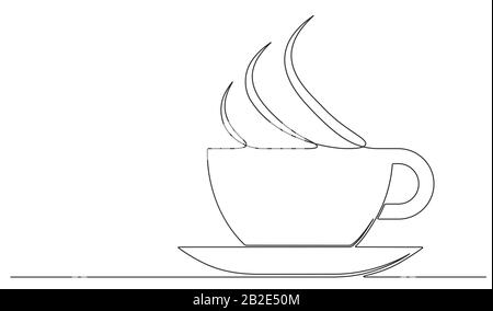Emblem of cup of coffee in one continuous line drawing style for cafe, shop, restaurant or coffee house signboard. Stock Vector