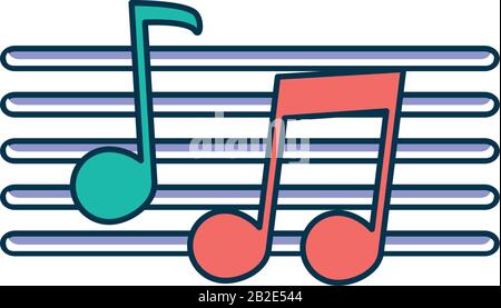 musical notes pentagram melody sound music vector illustration line and fill style Stock Vector