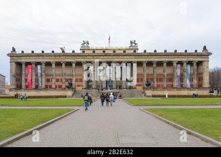 Front exterior view of Altes museum at Lustgarten in winter season with cloudy sky in Berlin, Germany. Stock Photo