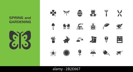 Spring and gardening. Isolated icon set. Glyph vector illustration Stock Vector