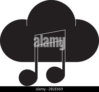 cloud computing note musical melody sound music vector illustration silhouette style icon Stock Vector